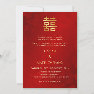Invitation Bilingual | Simple Red Gold Chinese Wedding