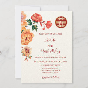 Invitation BILINGUE Mariage chinois White Peony