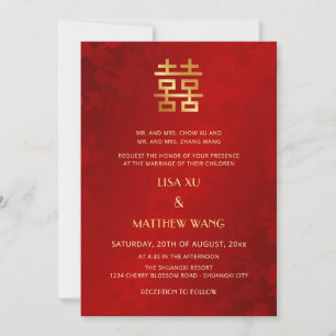 Invitation Bilingue Simple Rouge Or Mariage Chinois