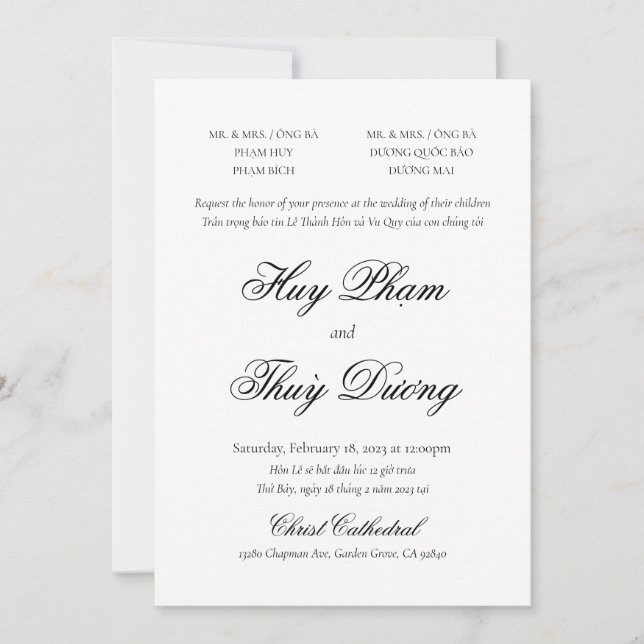 Invitation bilingue vietnamienne en script classiq (Devant)