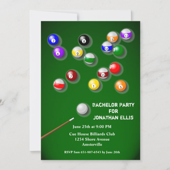 Invitation Billard Bachelor Party (Devant)
