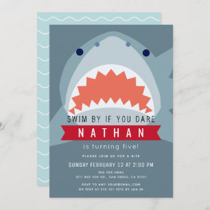 Invitation Billard bleu ardoise requin Anniversaire
