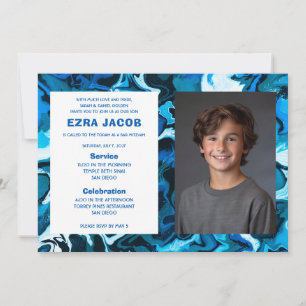 Invitation Bille Marble PHOTO personnalisée Bar Mitzvah