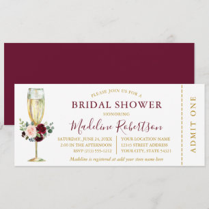 Invitation Billet Aquarelle Bourgogne Mixte Douche Florale