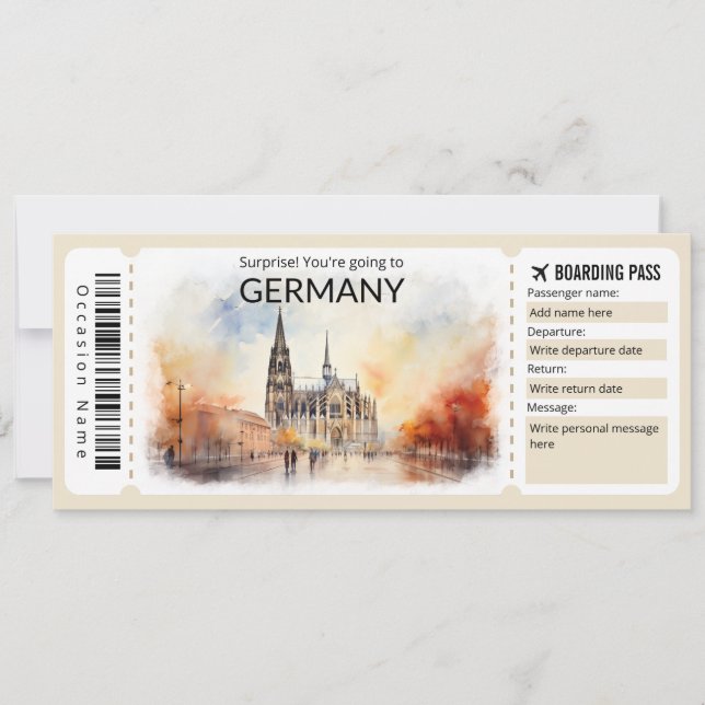 Invitation Billet avion Allemagne modifiable, Voyage Allemagn (Devant)