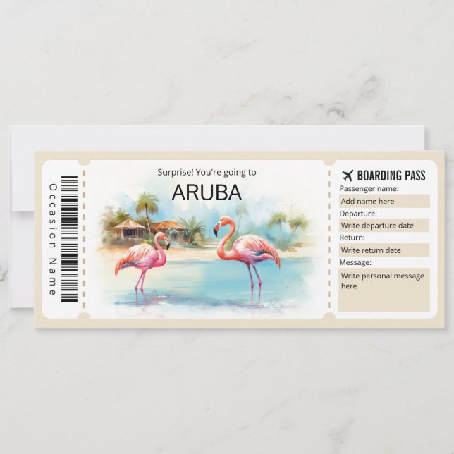 Invitation Billet Avion modifiable Aruba Passe d'embarquement (Devant)
