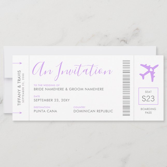 Invitation Billet Avion Passe D'Embarquement Lilac Travel (Devant)
