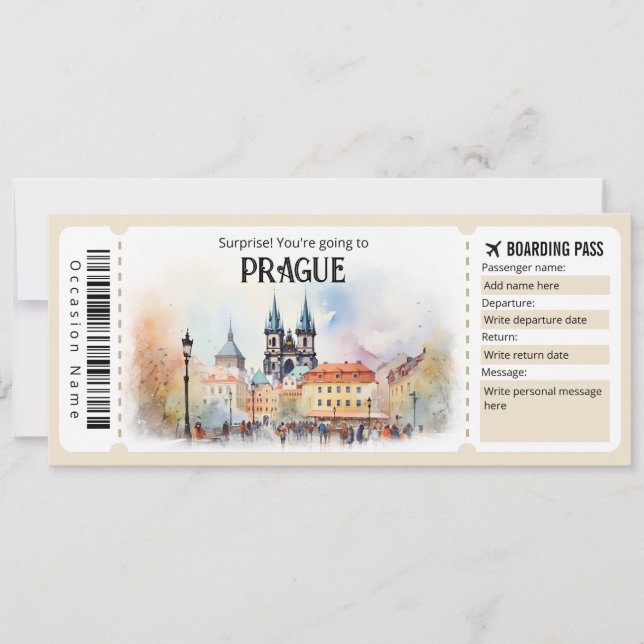 Invitation Billet Avion Prague modifiable, Voyage Prague (Devant)