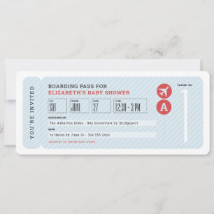 Invitation Billet avion thème voyage baby shower bleu