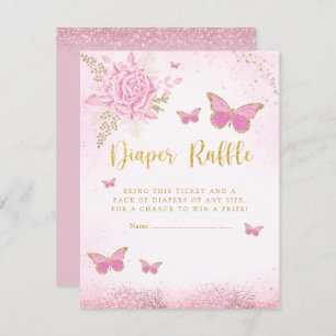 Invitation Billet Baby shower Papillon rose Refle