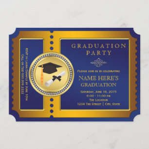 Invitation Billet Bleu et Gold
