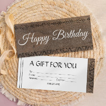 Billet cadeau à l'aspect bois rustique bohème