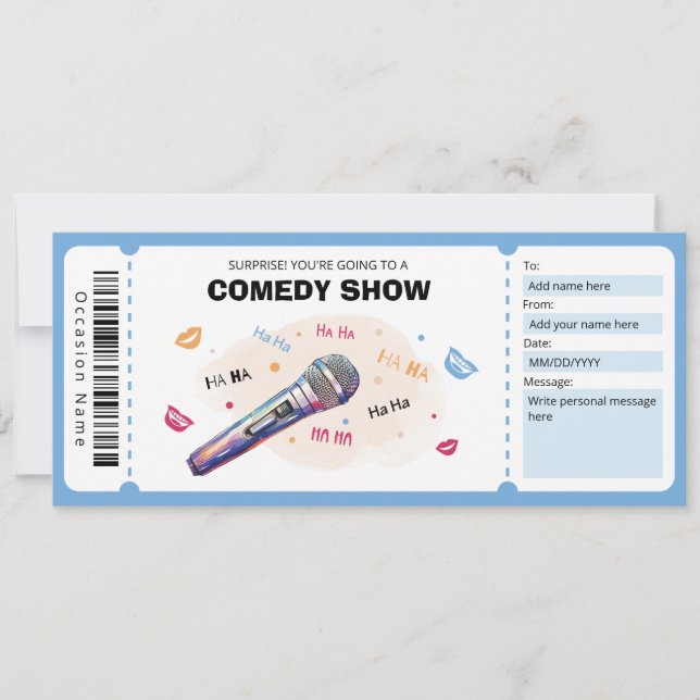 Invitation Billet cadeau comique Show, Billet comique Stand U (Devant)