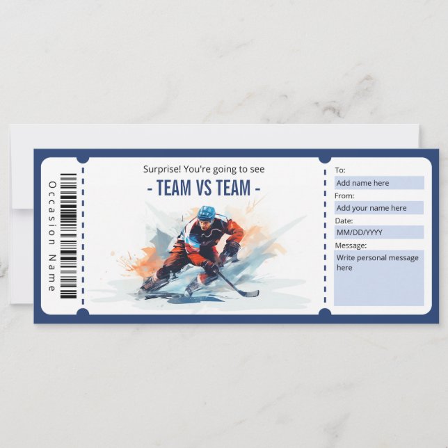 Invitation Billet cadeau de jeu de hockey surprise (Devant)