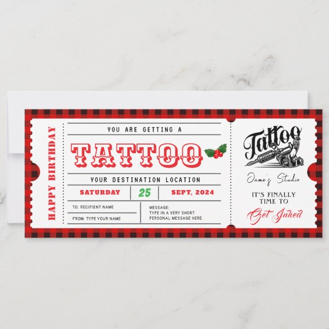 Invitation Billet cadeau de Noël tatouage bon (Devant)