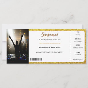 Invitation Billet Cadeau Paillettes Dorées Concert Surprise