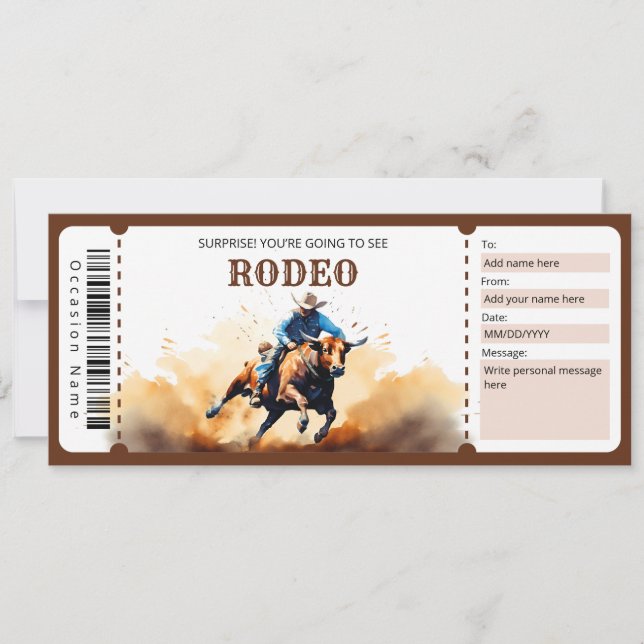 Invitation Billet cadeau surprise Bull Rodeo (Devant)