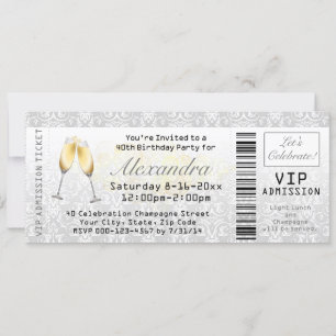 Invitation Billet Champagne Femme 40e Anniversaire