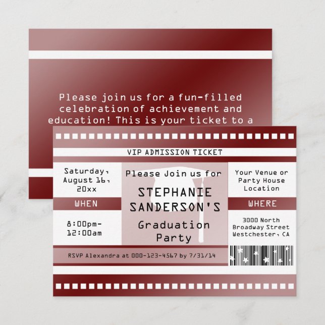 Invitation Billet d'admission à la fête ou à l'obtention d'un (Devant / Derrière)
