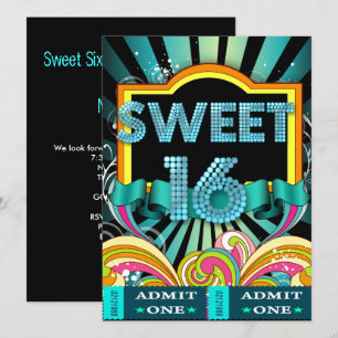 Invitation Billet d'admission à la fête Sweet Sixteen 16 ans