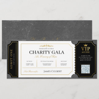 Invitation Billet d'admission au gala de charité élégant en o
