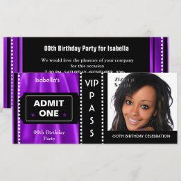 Invitation Billet d'admission Fête d'anniversaire Photo Viole