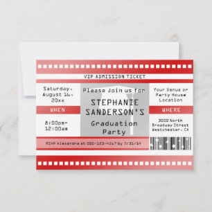 Invitation Billet d'admission Red Graduation ou Party