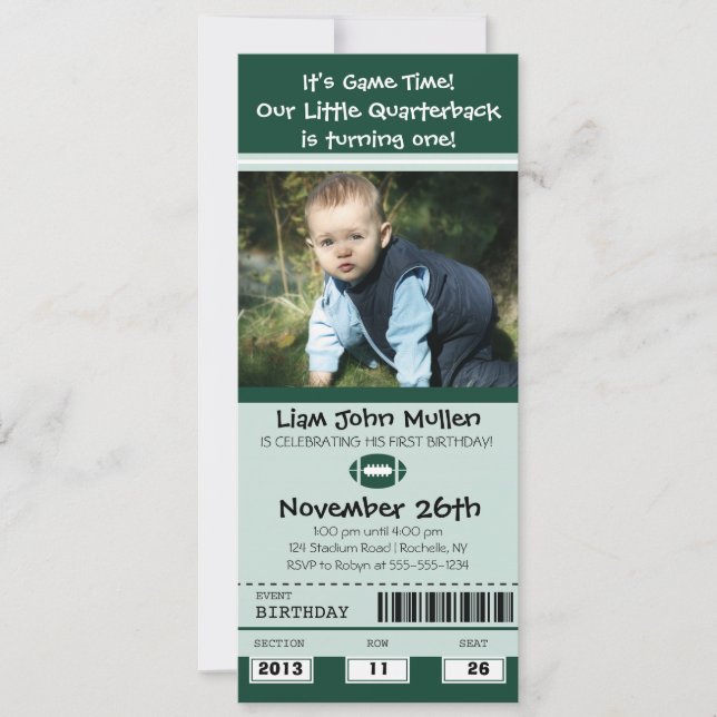 Invitation Billet d'anniversaire de football (Devant)
