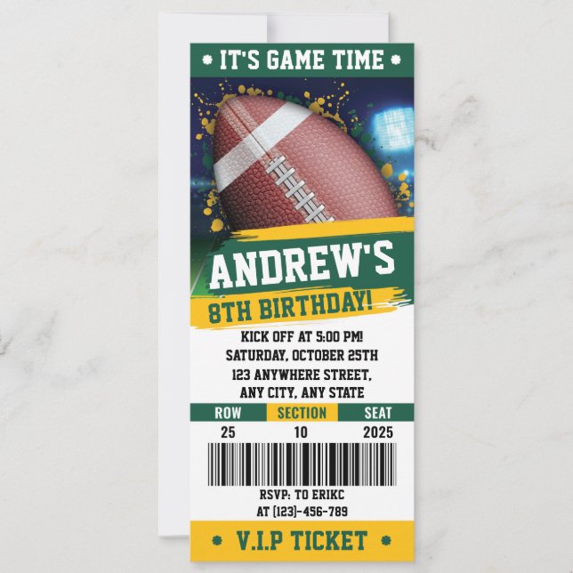 Invitation Billet d'anniversaire de football américain person (Devant)