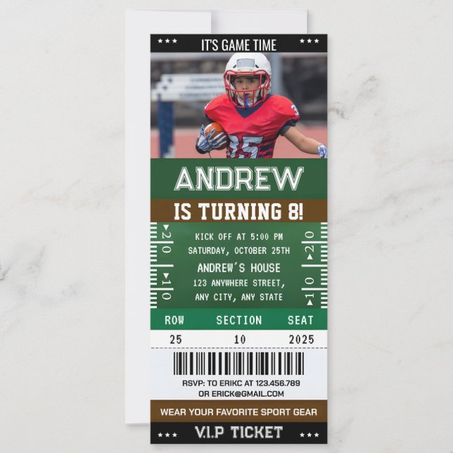 Invitation Billet d'anniversaire de football américain person (Devant)
