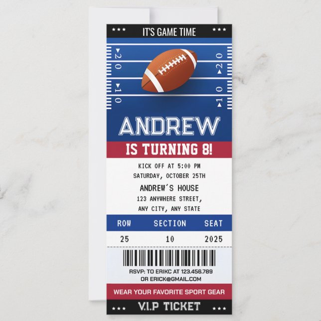 Invitation Billet d'anniversaire de football américain person (Devant)