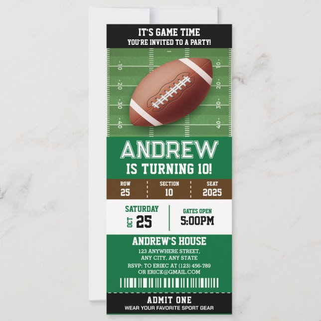 Invitation Billet d'anniversaire de football américain person (Devant)