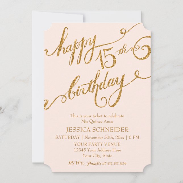 Invitation Billet d'anniversaire de Quinceanera, 15e Mis Quin (Devant)