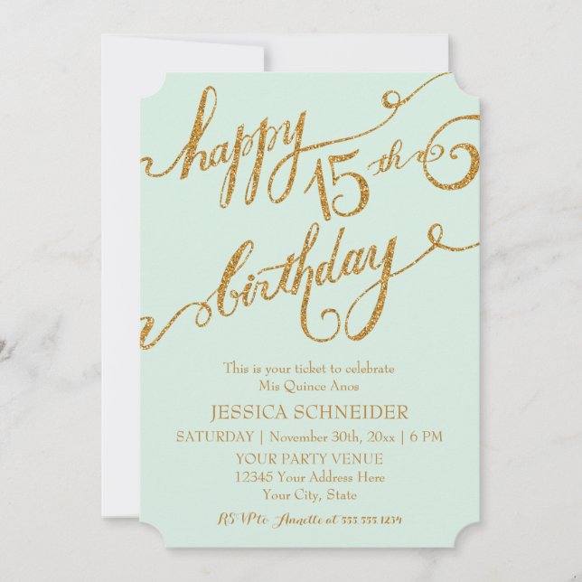 Invitation Billet d'anniversaire de Quinceanera, 15e Mis Quin (Devant)