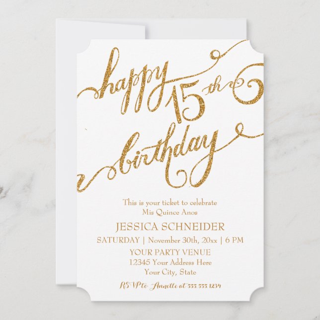 Invitation Billet d'anniversaire de Quinceanera, 15e Mis Quin (Devant)