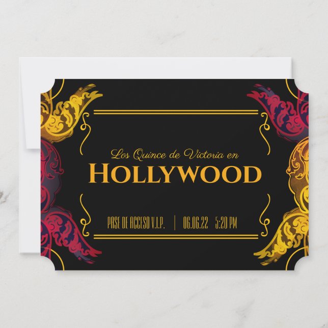 Invitation Billet d'anniversaire HOLLYWOOD, espagnol quinceañ (Dos)