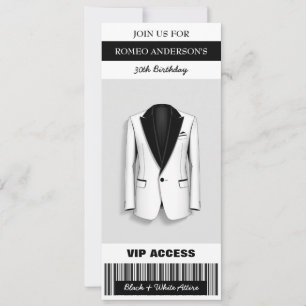 Invitation Billet d'anniversaire noir blanc Tuxedo