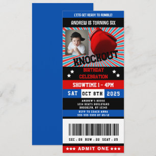 Invitation Billet d'anniversaire noir rouge Boxe bleue Photo