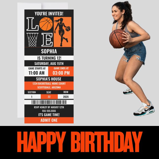 Invitation Billet d'anniversaire pour fille de basket-ball no (Créateur téléchargé)