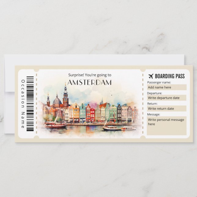 Invitation Billet d'avion Editable Amsterdam Boarding Pass (Devant)