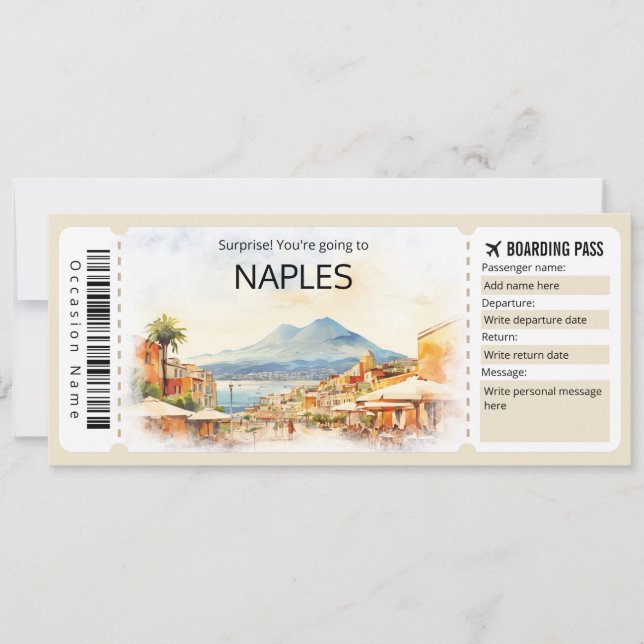 Invitation Billet d'avion Editable Naples Passe d'embarquemen (Devant)