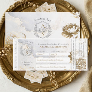 Invitation Billet d'Avion Fleurs Mariage de Destination
