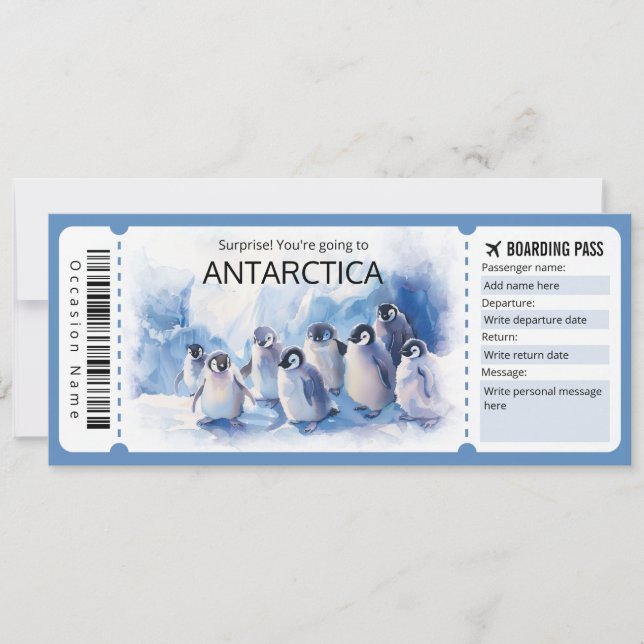 Invitation Billet d'avion modifiable Antarctique Antarctique  (Devant)