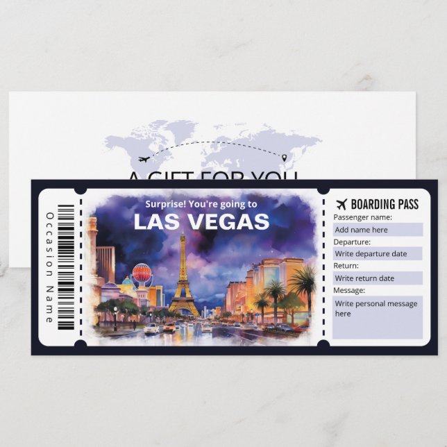 Invitation Billet d'avion modifiable Las Vegas, Las Vegas Tri (Devant / Derrière)