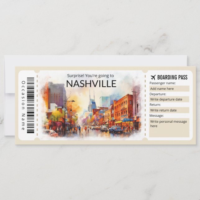 Invitation Billet d'avion modifiable Nashville, Tennessee Tri (Devant)