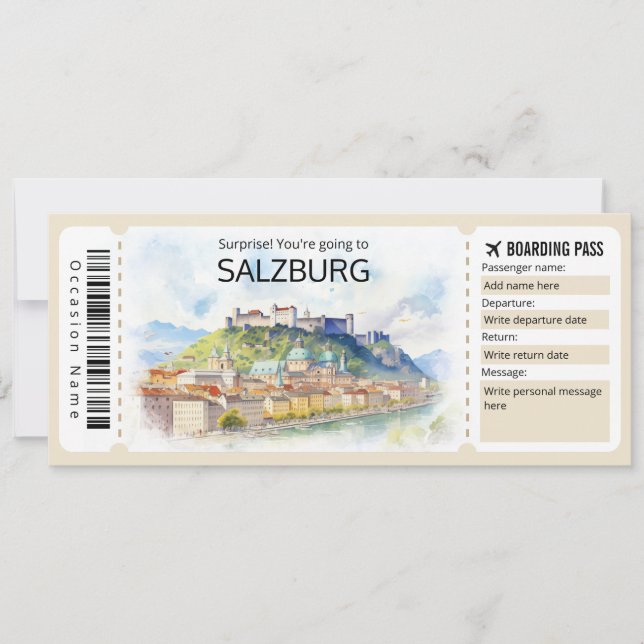 Invitation Billet d'avion modifiable Salzburg, Autriche Voyag (Devant)