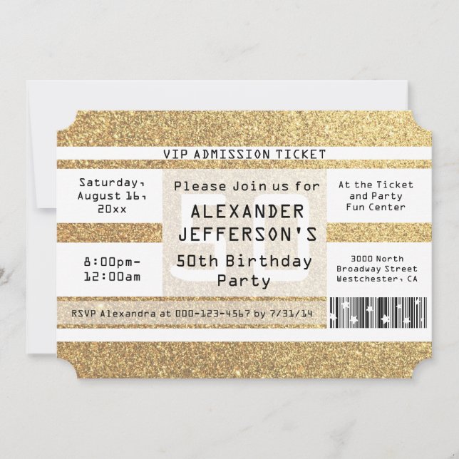 Invitation Billet de 50e anniversaire en forme d'étincelle en (Devant)