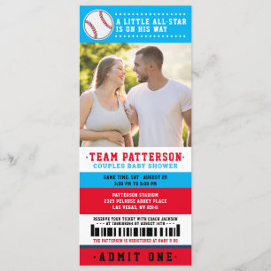 Invitation Billet de baseball bleu rouge Couples Baby shower 