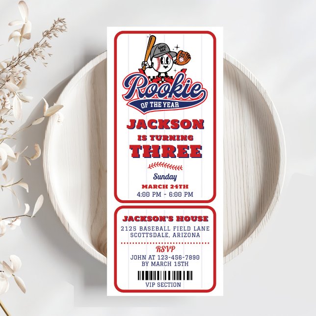 Invitation Billet de baseball de la recrue de l'année 3e anni (Créateur téléchargé)