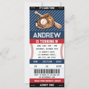 Invitation Billet de baseball personnalisé Anniversaire avec 